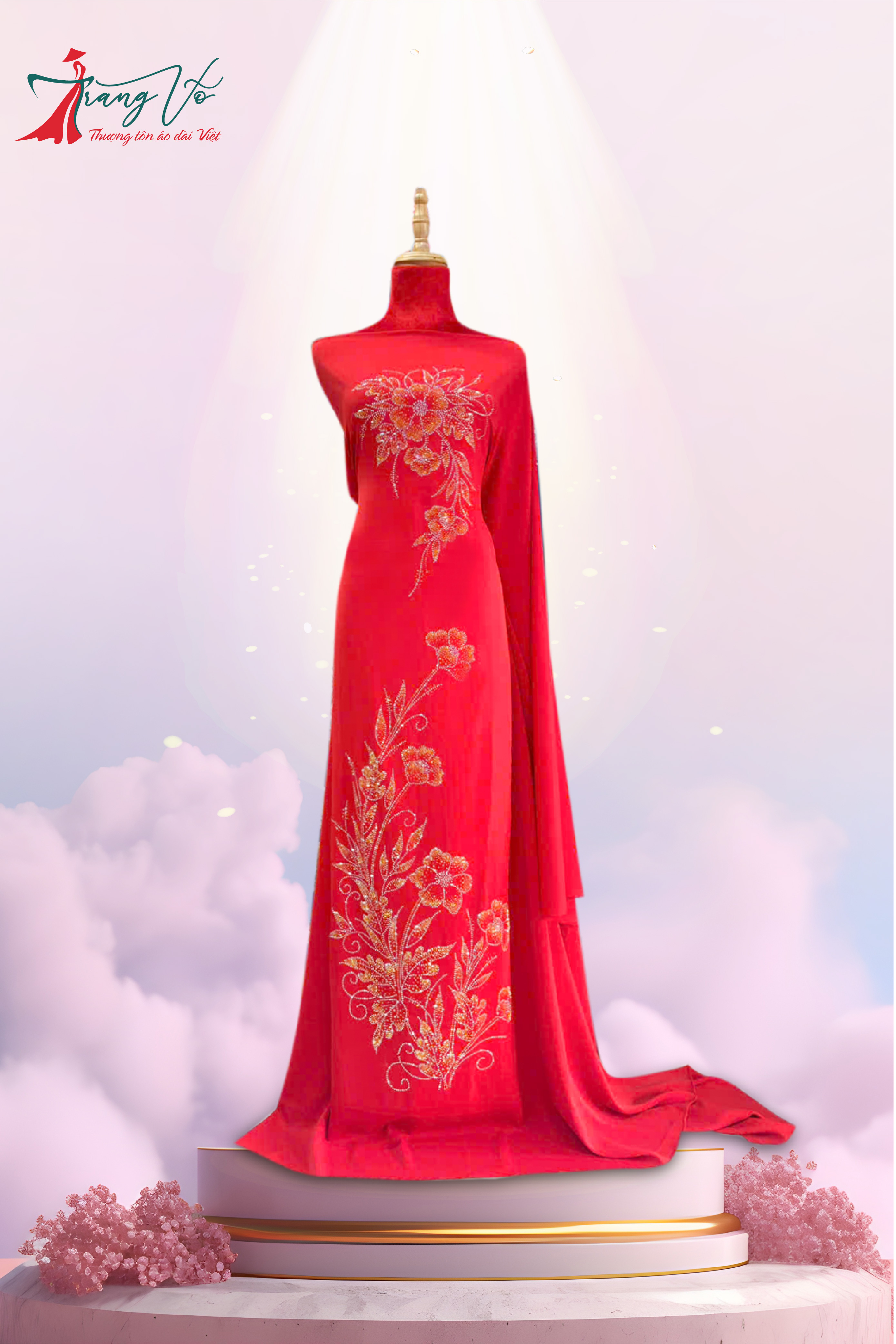 LỤA ÉP ĐÁ HỌA TIẾT HOA SẮC ĐỎ #08112404